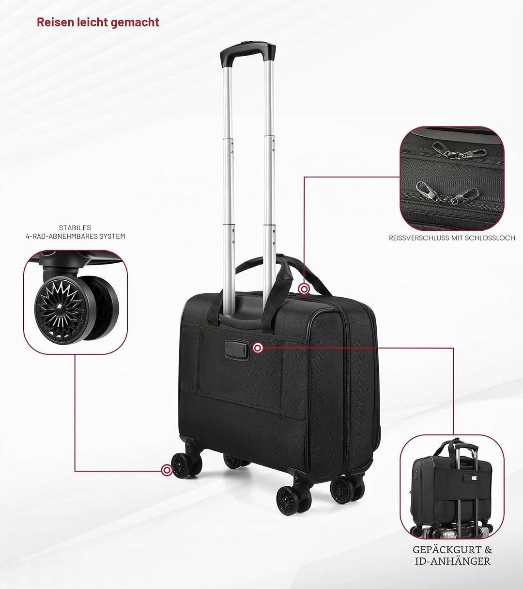 star cloud Laptop Trolley 17 Zoll, Business Trolley Herren, Laptop-Aktentasche mit 4 Rollen, Laptopt