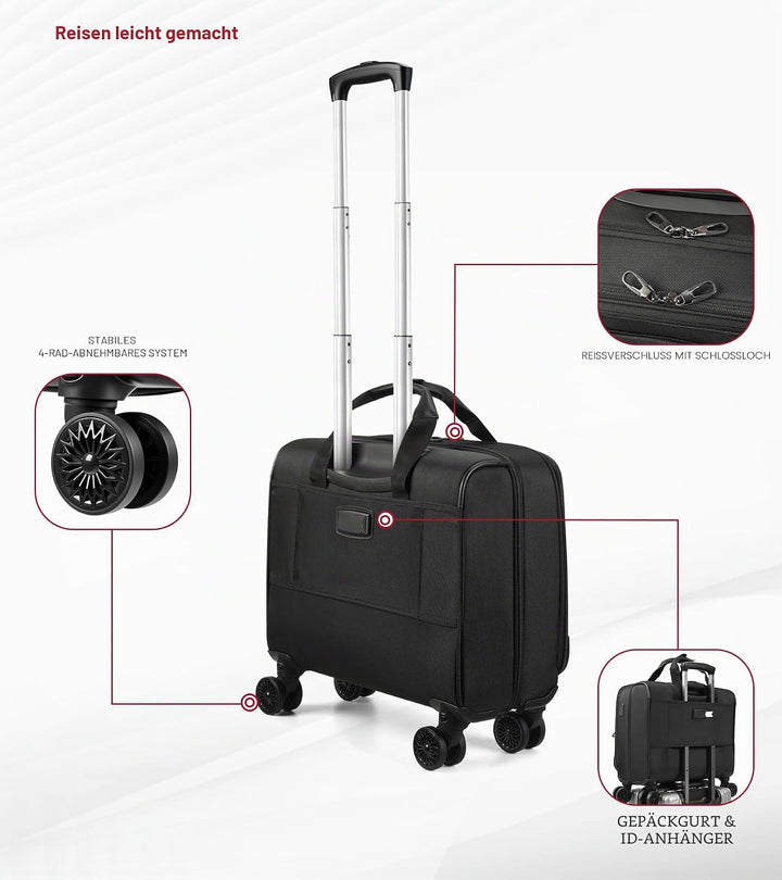 star cloud Laptop Trolley 17 Zoll, Business Trolley Herren, Laptop-Aktentasche mit 4 Rollen, Laptopt