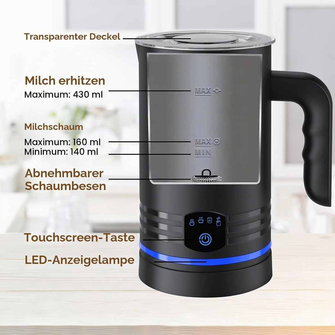 Milchaufschäumer Elektrisch 4 in 1,430ml Grosses AutomatischerMilchschäumer,Geräuschloser,Abschaltun