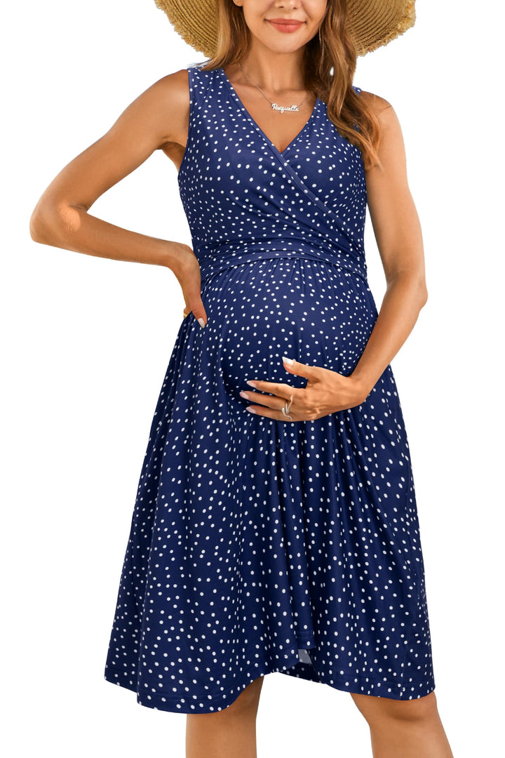 OUGES Damen Sommer Umstandskleid Midi Stillkleid Baumwolle Kleider für Schwangere Lässiges Umstandsm