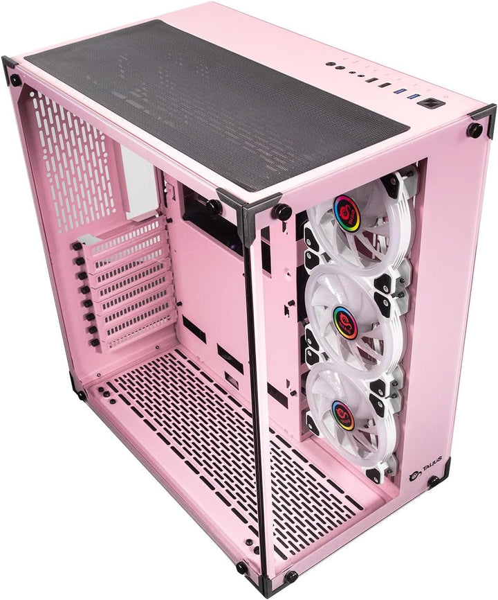 Talius Cronos Orchid Gaming-Gehäuse, Hartglas, RGB-Ventilatoren (erhältlich in DREI Farben) (Rosa) P