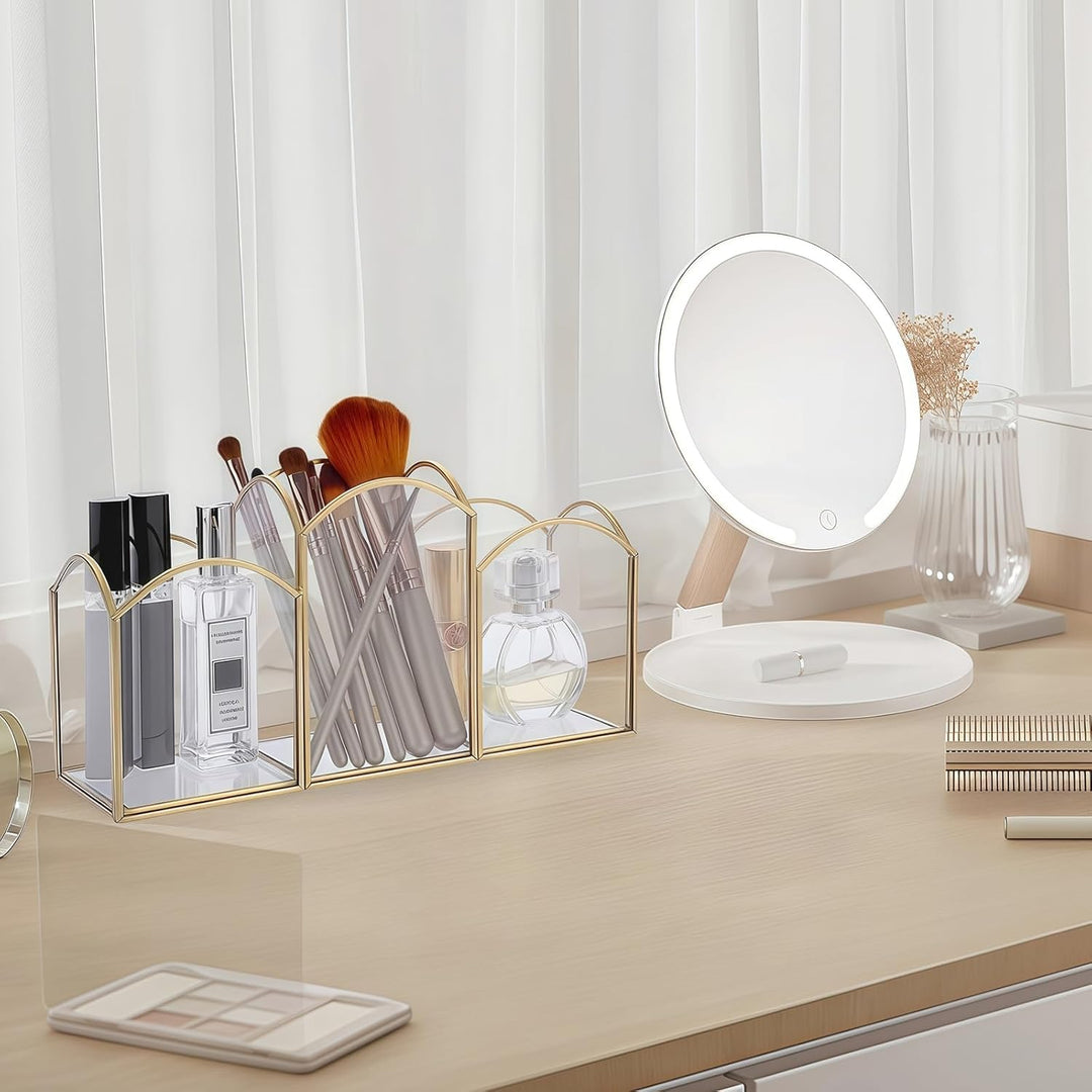 HARLIANGXY Make up Pinsel Organizer Gold, Pinselhalter Kosmetik Glas, Kosmetikpinsel Aufbewahrung, S