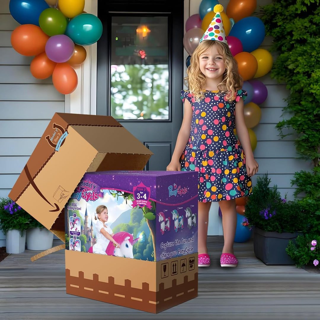 PonyCycle Hochwertig Modell Y Einhorn Spielzeug für Kinder mit Bremse, Graues Einhorn Reitspielzeug