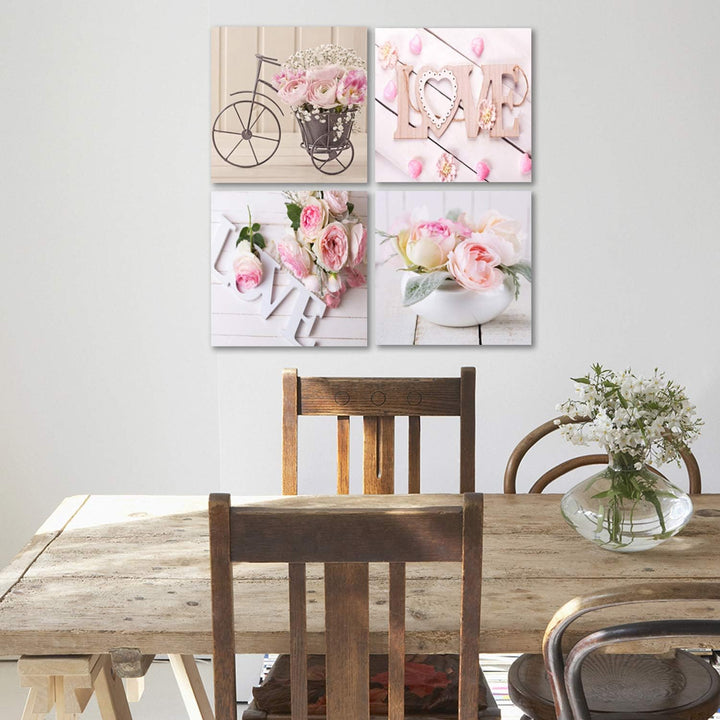 Feeby Frames, Leinwandbild, Bilder, Wand Bild - 4 Teile - Wandbilder, Kunstdruck 40x40 cm, Love, Ros
