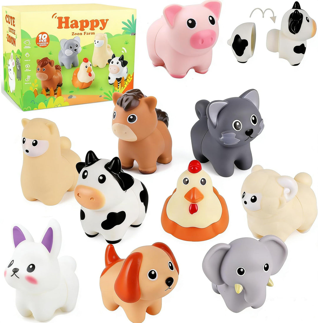 10pcs Bauernhof Tier Matching Spielzeug, Montessori Spielzeug für Kleinkinder, Farbsortierung & Stap