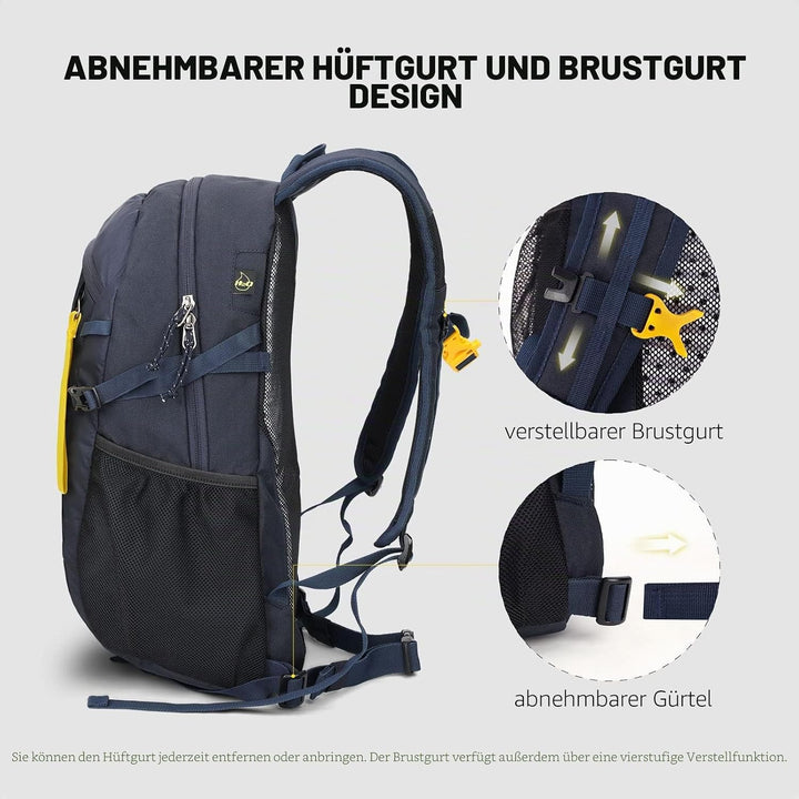 SKYSPER Leicht Wanderrucksack Klein Rucksack mit Rückenbelüftung Trekkingrucksack aus atmungsaktivem