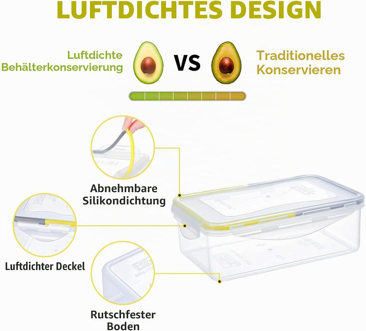 EASYLOCK 6PACK 1150ML Plastik Frischhaltedosen Set mit Deckel, Meal Prep Boxen, Aufbewahrungsbox Küc