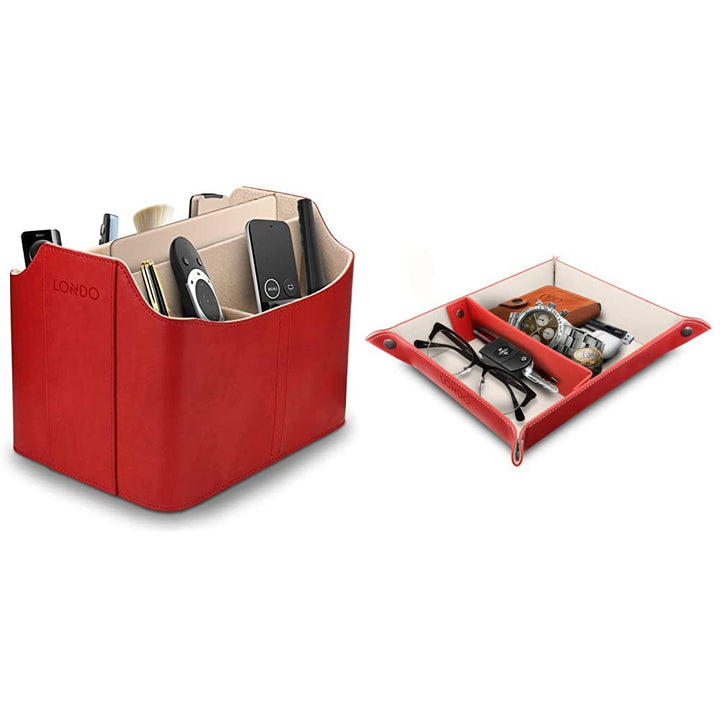 Londo Leder Fernbedienung Organizer und Halter (Rot) &amp; Leder Taschenleerer - Vide Poche - Ledertable