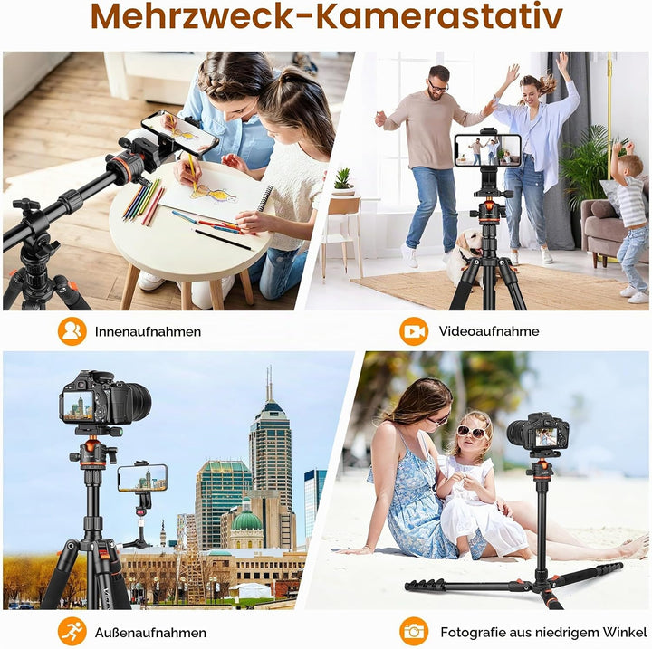 Victiv 259cm/ 102" Kamera Stativ, Multifunktionales Kamerastativ mit 360°-Horizontal-Drehachse & Pan
