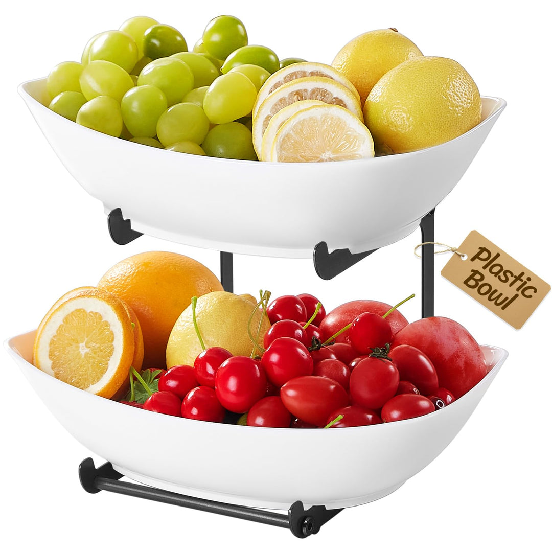 Lifewit Obst Etagere mit 2 Etagen, Obstschalen aus Kunstsoff mit Schwarzem Metallregal, Obstkorb Eta