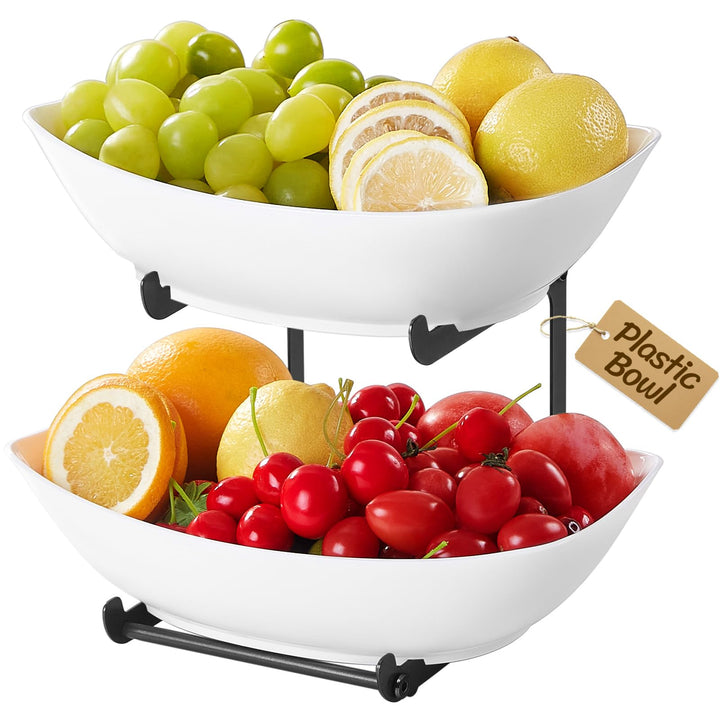 Lifewit Obst Etagere mit 2 Etagen, Obstschalen aus Kunstsoff mit Schwarzem Metallregal, Obstkorb Eta