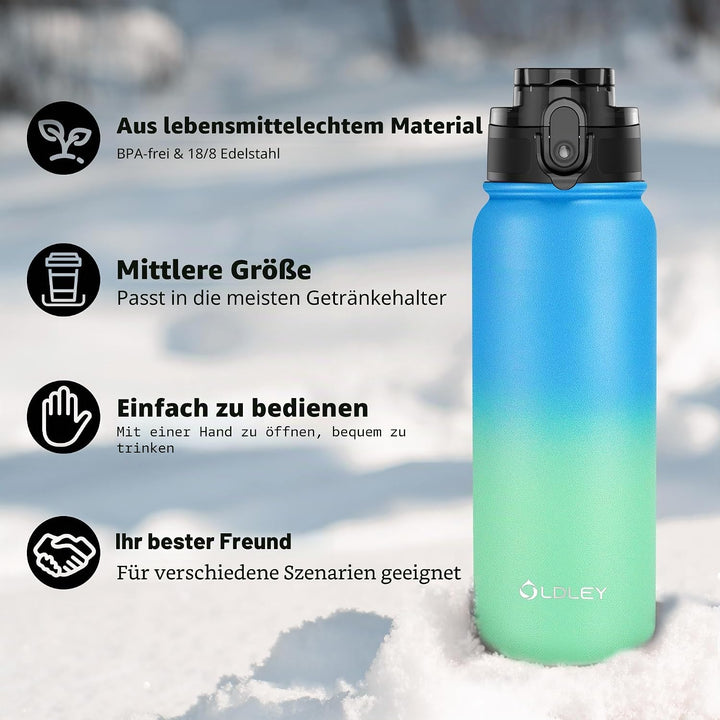 OLDLEY 600ml/20oz Edelstahl-Wasserflasche, Doppelwandige Vakuumflasche, Hält Getränke Heiss und Kalt