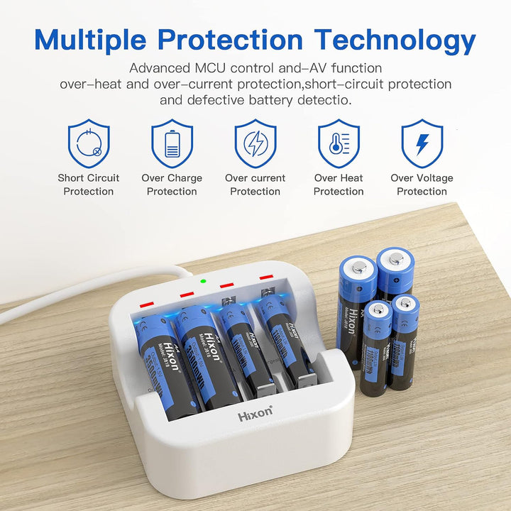 Hixon Akku AA AAA 1,5V Wiederaufladbare Lithium Batterien, Set mit 4 Stücke AA Lithium Akku und 4 St