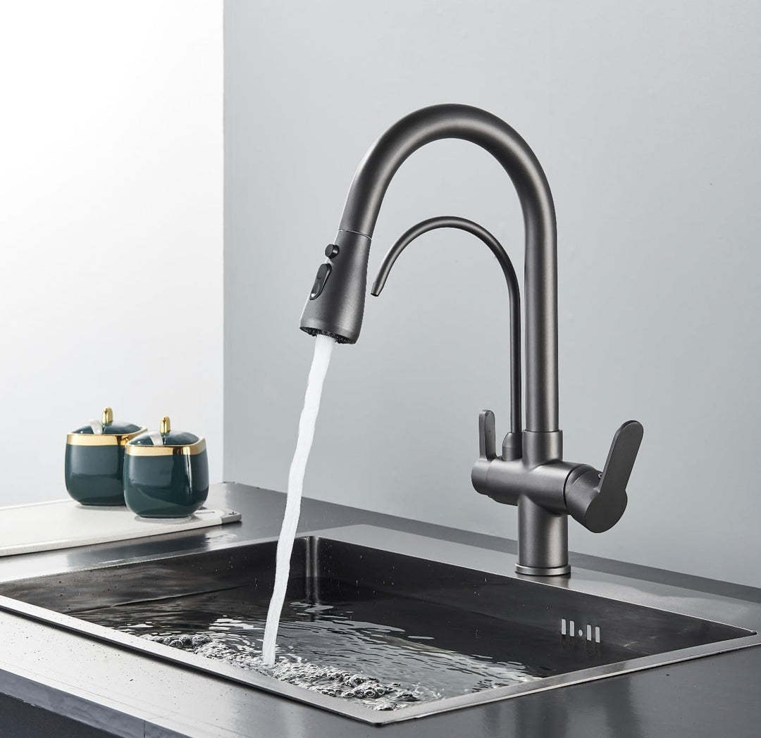 Ari 3-Wege Küchenarmatur Mit Ausziehbarer Brause Wasserhahn Küche Spültischarmatur Mischbatterie Gra