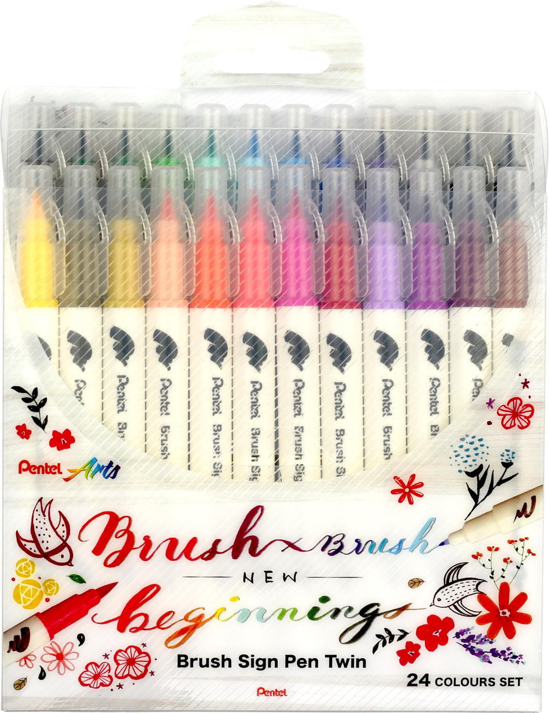 Pentel SESW30C-24 Brush Sign Pen Twin, 24-Farben-Set, Fasermaler mit zwei flexiblen Schreibspitzen,