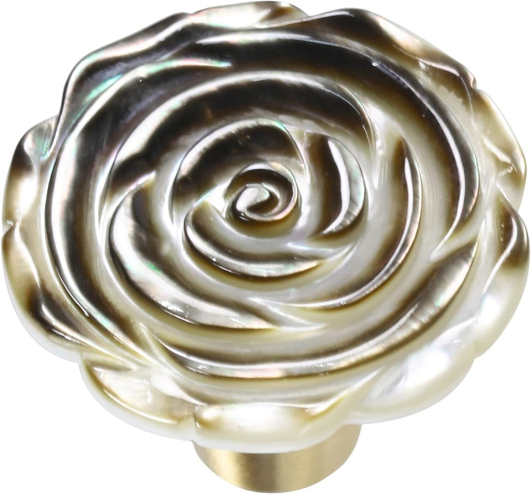 mookaitedecor Satz von 4 schwarze Muschel Rose Blume Schrankknöpfe mit Schrauben, dekorative florale