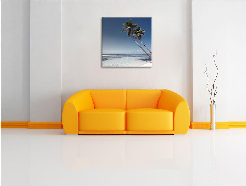 Pixxprint Zwei Palmen ragen über das Wasser schwarz/weiss, Format: 70x70 auf Leinwand, 70x70