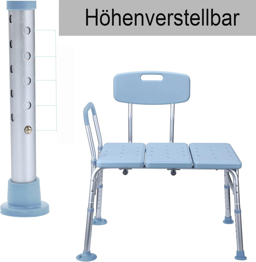 Duschhocker, Duschstuhl mit Badewannengriff Rückenlehne für Senioren höhenverstellbar 85-96 cm, Toil