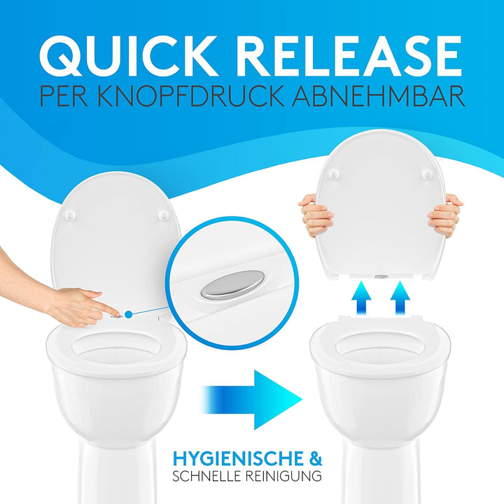 Comodo Toilettendeckel mit Absenkautomatik & Quick Release - Antibakterieller Klodeckel in O Form -