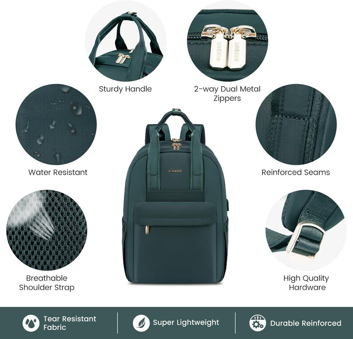 LOVEVOOK Laptop Rucksack Damen, 15,6 Zoll Schulrucksack Teenager mit USB Ladeanschluss, Wasserdicht