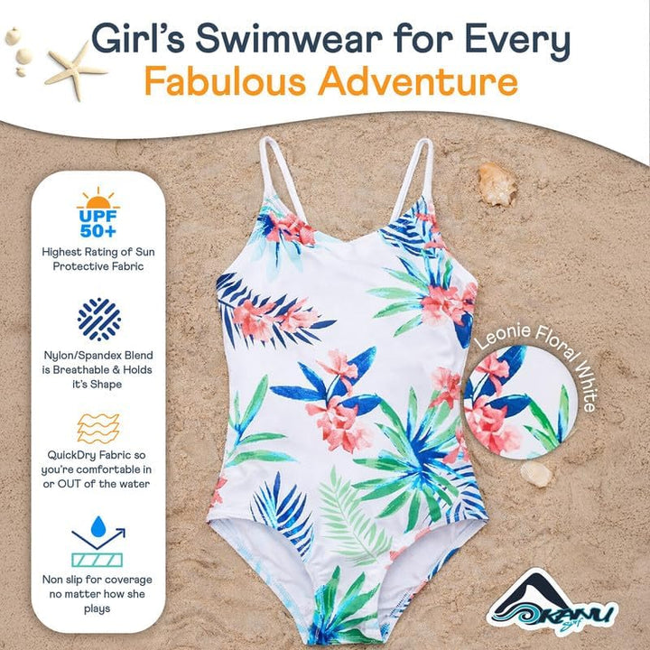 Kanu Surf Girls' Big Daisy Beach Sport 1-Piece Swimsuit, Suzie Navy Dot, 10