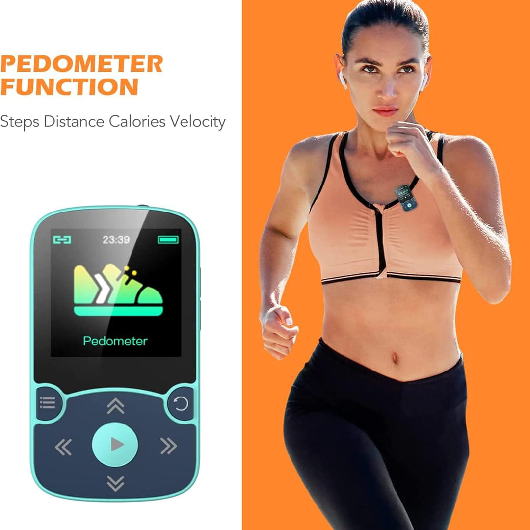 AGPTEK MP3 Player & Schutzhülle Bluetooth 5.0 Sport 32GB mit 1,5 Zoll TFT Farbbildschirm, Mini Musik