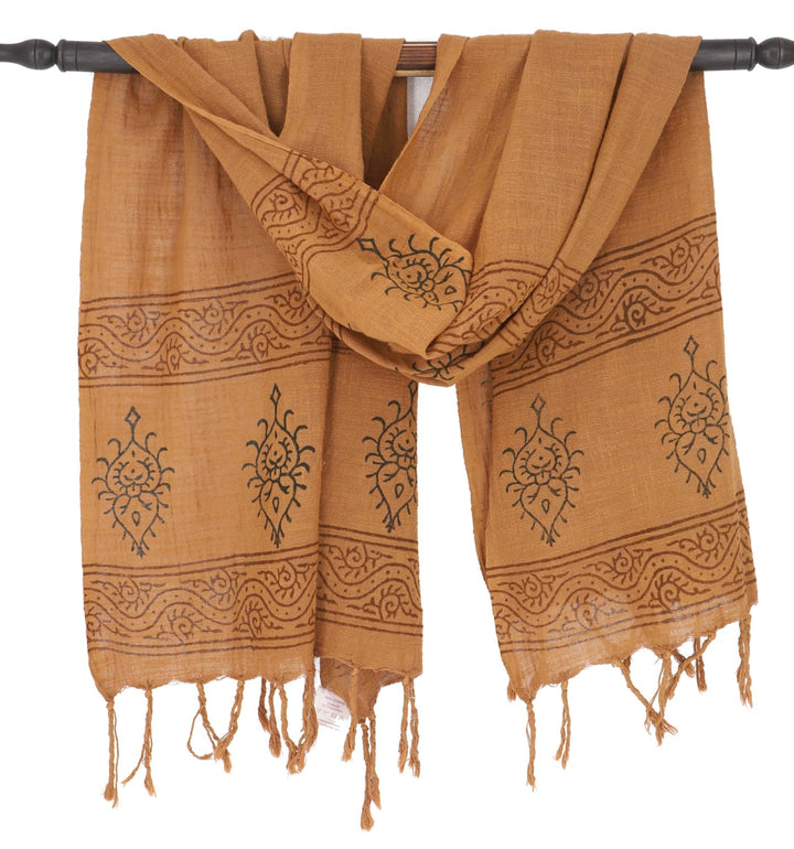 GURU SHOP Handgewebtes Baumwolltuch mit Tribalmuster, Webschal, Herren/Damen Caramel, Caramel