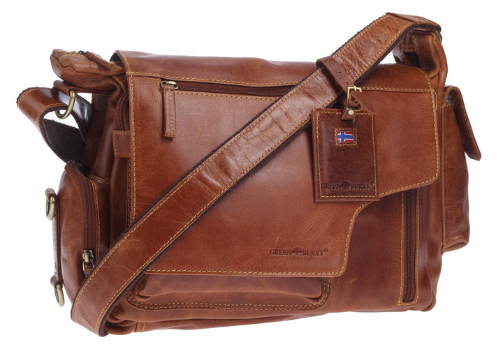 Greenburry Expedition Leder-Handtasche Ledertasche Umhängetasche - Echt Leder-Überschlagtasche - 39x