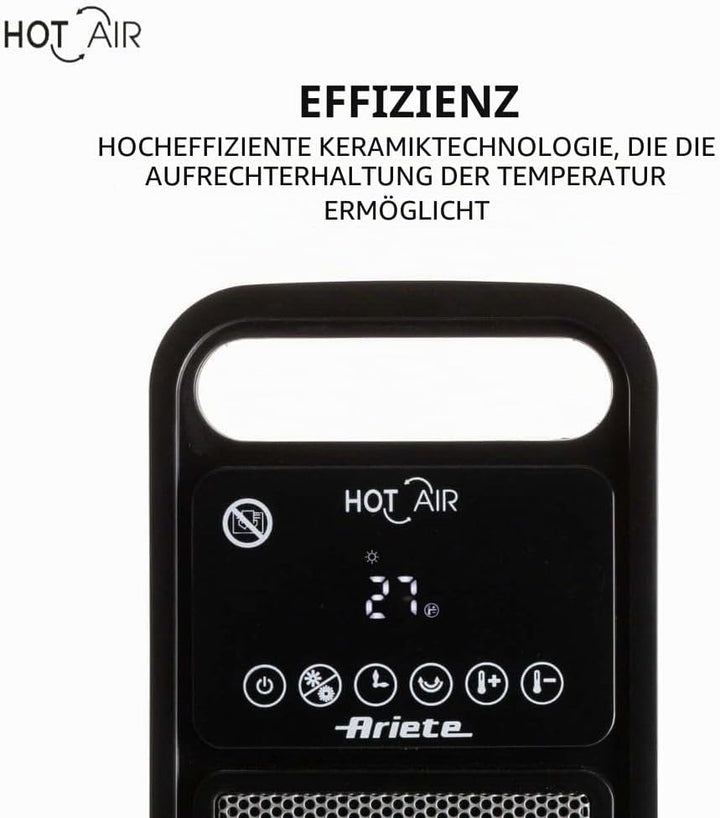 Ariete 8212 Elektrischer Turmheizer, 2000 W, Ventilationsfunktion, Oszillationsfunktion, Timer bis z