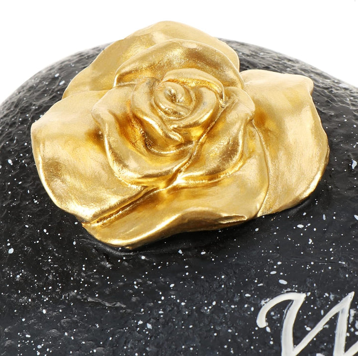 com-four® Grab-Dekoration in Herz-Form mit goldfarbener Rose - Gedenkstein mit Halter für Grabkerze