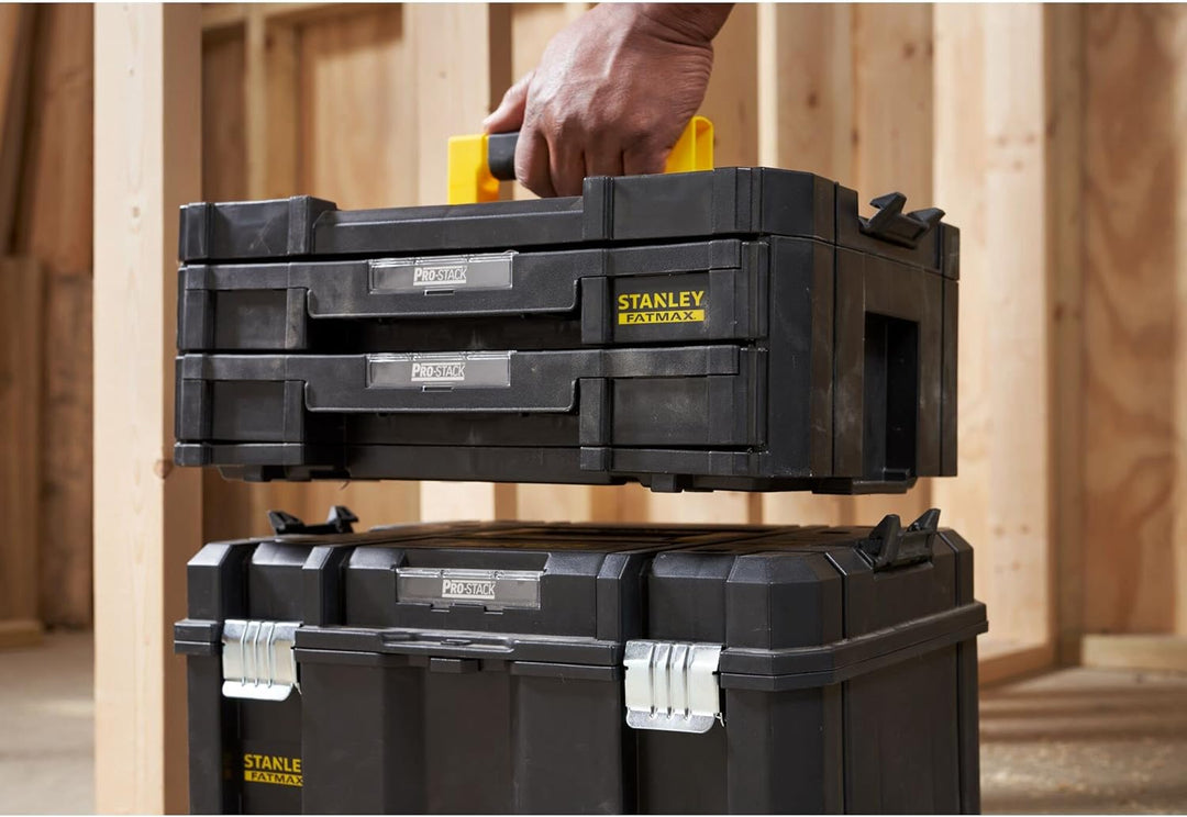 Stanley FatMax Werkzeugkoffer / Werkzeugkasten TSTAK VI, 8L Fassungsvermögen, mit 2 Schubladen und O