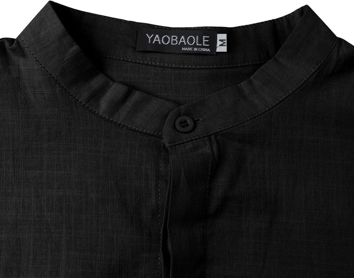 YAOBAOLE Leinenhemd für Herren, Casual, Sommerhemd, leicht, lange Ärmel, Knöpfe, Mao-Kragen, Strand,
