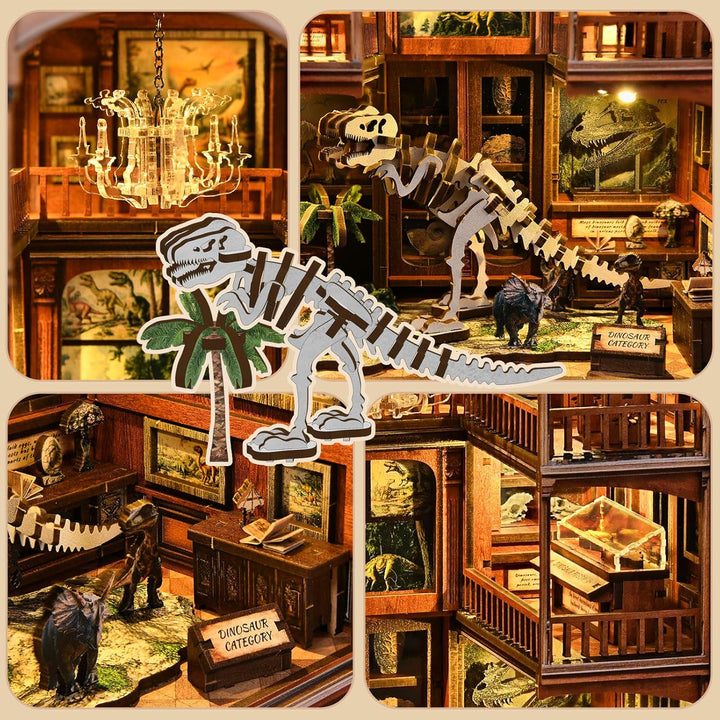 Dinosaurier-Museum Buch Nook Kit | DIY Miniaturhaus Modell | 3D Holzpuzzle Bücherregal-Dekor | Kreat