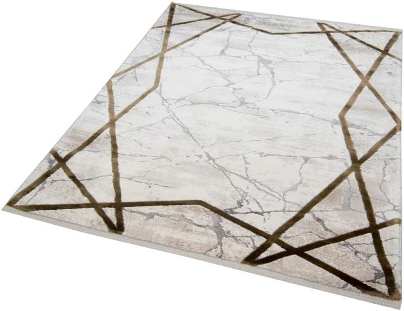 Teppich-Traum moderner Wollteppich mit Marmor-Design und abstraktem Muster in Creme braun, Grösse 16
