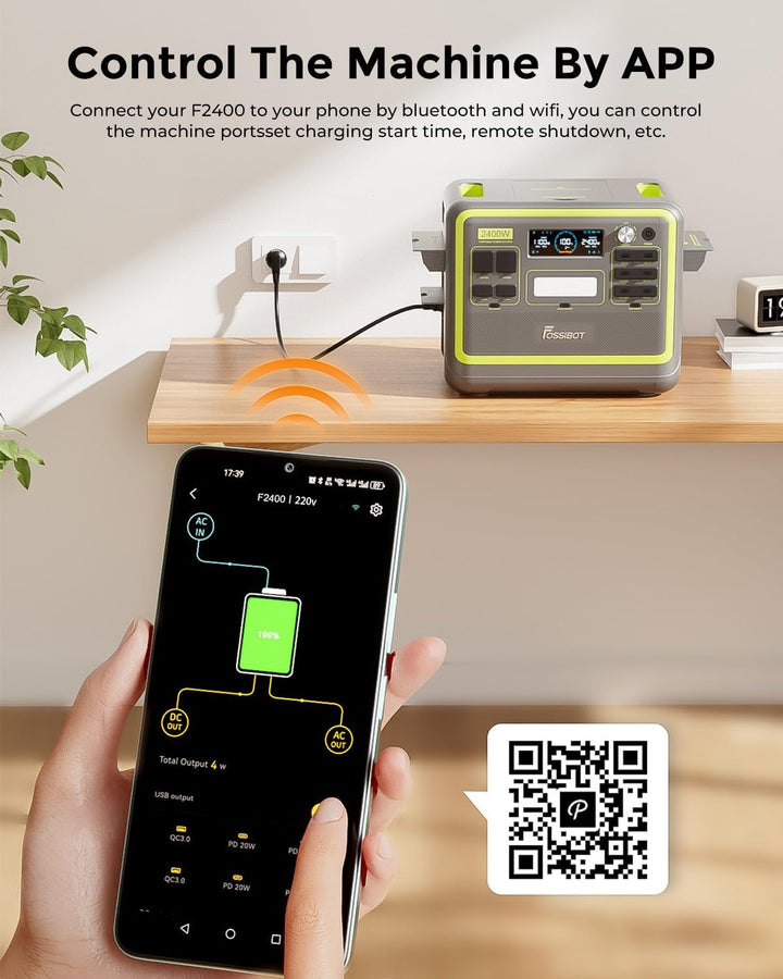 FOSSiBOT F2400 Tragbare Powerstation 2048Wh/640000mAh LiFePO4, 3x230V AC Outputs 2400W (4800W Peak)