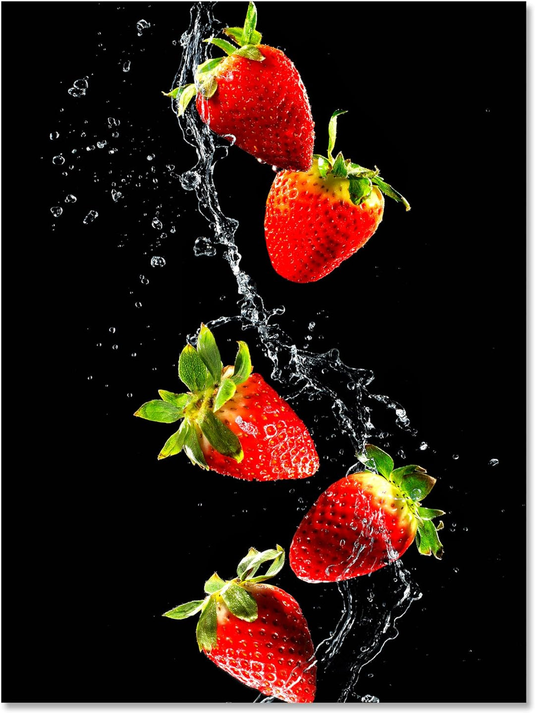 wandmotiv24 Obst & Gemüse als Leinwandbild, 80x60cm, Hochformat, Erdbeeren & Wasser, Küche, Lebensmi