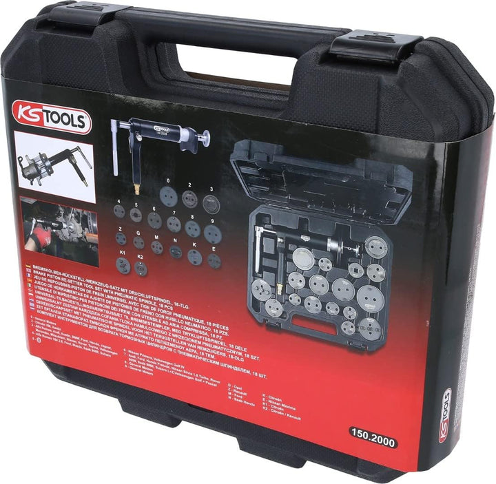 KS Tools 150.2000 Druckluftspindel-Bremskolbenwerkzeug-Satz, 18-tlg.