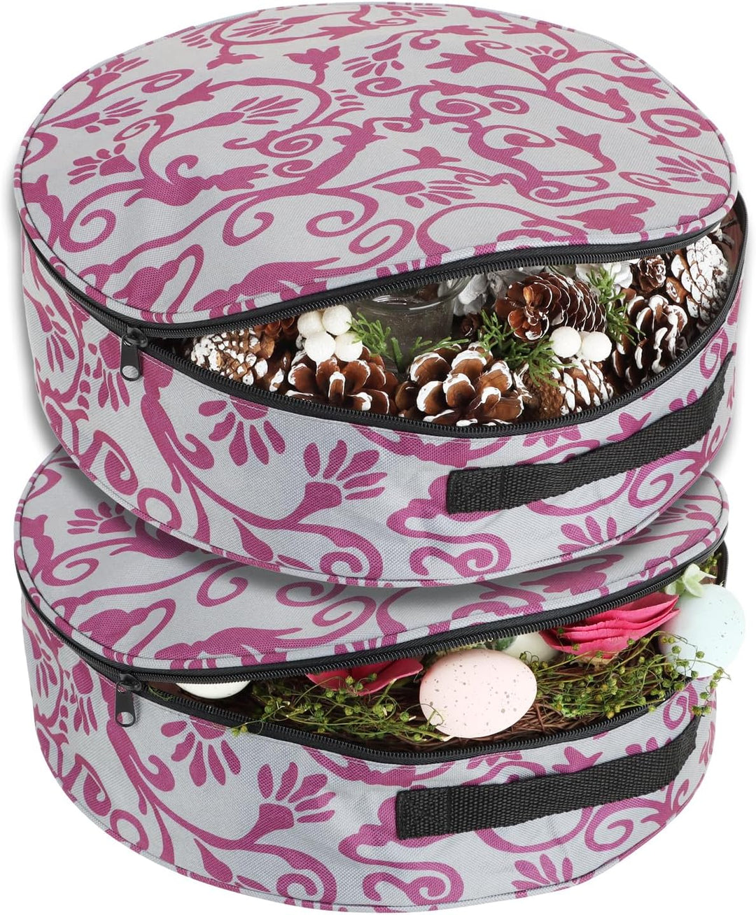 com-four® 3x Aufbewahrungstasche für Kränze, Girlanden, Näh- und Spielzeug - grosse runde Stoff-Box