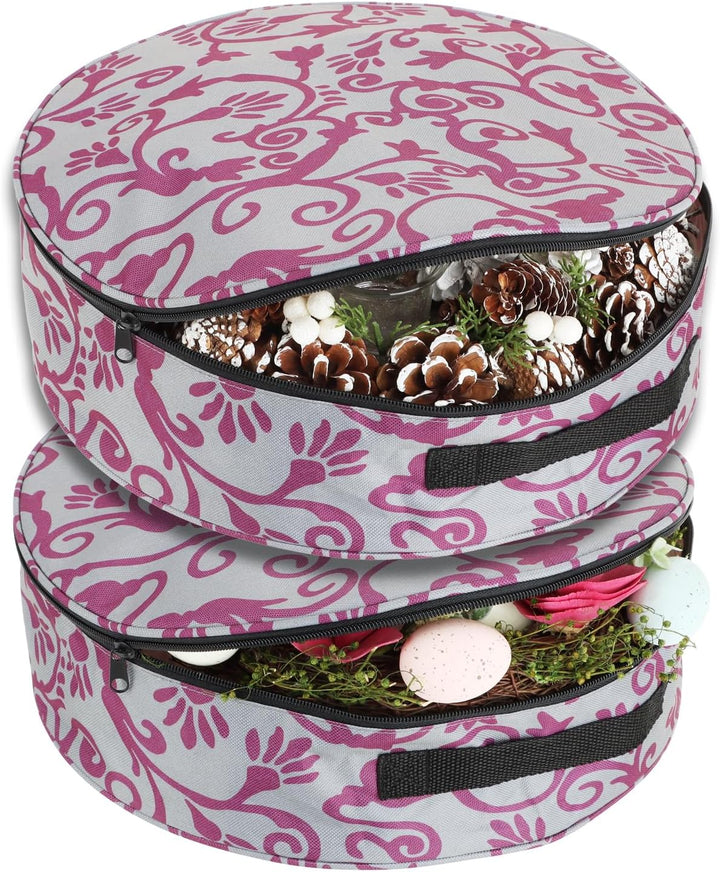 com-four® 3x Aufbewahrungstasche für Kränze, Girlanden, Näh- und Spielzeug - grosse runde Stoff-Box