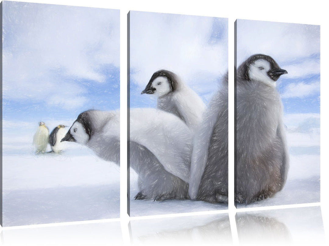 Pixxprint Kaiserpinguin Gruppe als Leinwandbild/Grösse: 3 Teilig (120x80) cm/Wandbild/Kunstdruck/fer
