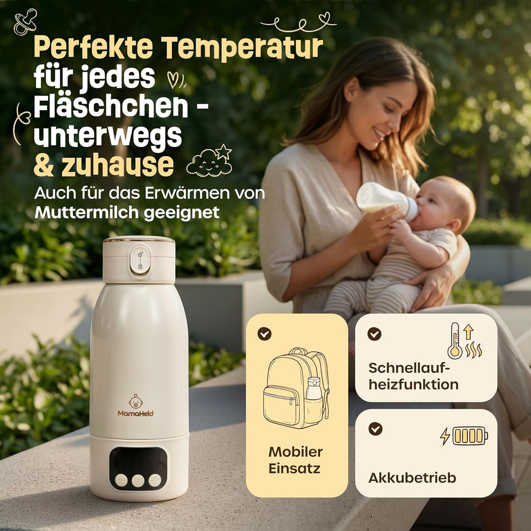 Tragbarer Babyflaschenwärmer für unterwegs – Schnelles Aufheizen in 2 Min | 500ml Kapazität | Für Mu