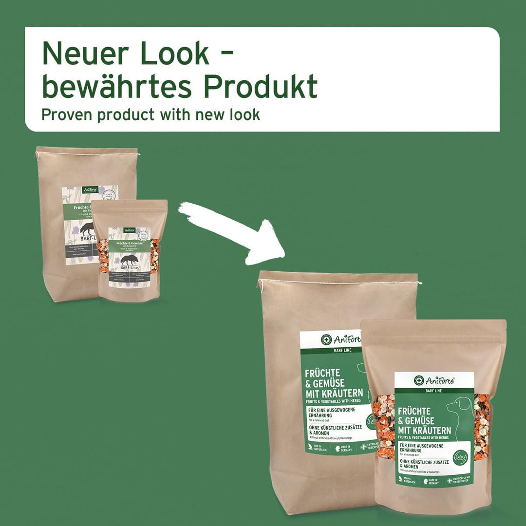 AniForte Barf Zusatz für Hunde Früchte und Gemüse mit Kräutern 1kg - Naturprodukt, Barf Ergänzungsfu