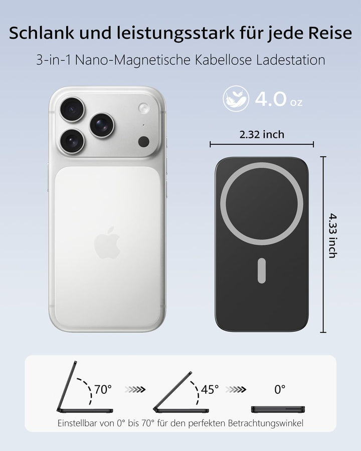 Ladestation Apple Watch und iPhone, Magnetische 3 in 1 Ladestation für iPhone 17/16/15/14/13/12 Seri