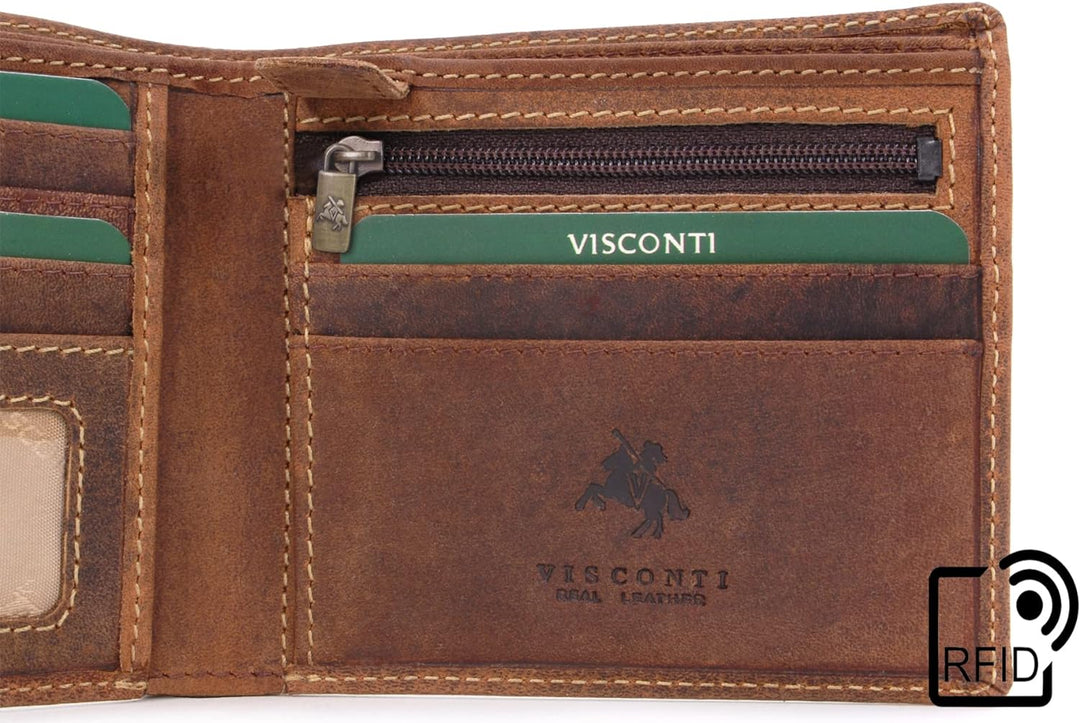 VISCONTI - Leder - Herrengeldbörse aus Echtleder - Kreditkartensteckplätze & mit Geschenkbox - Jäger