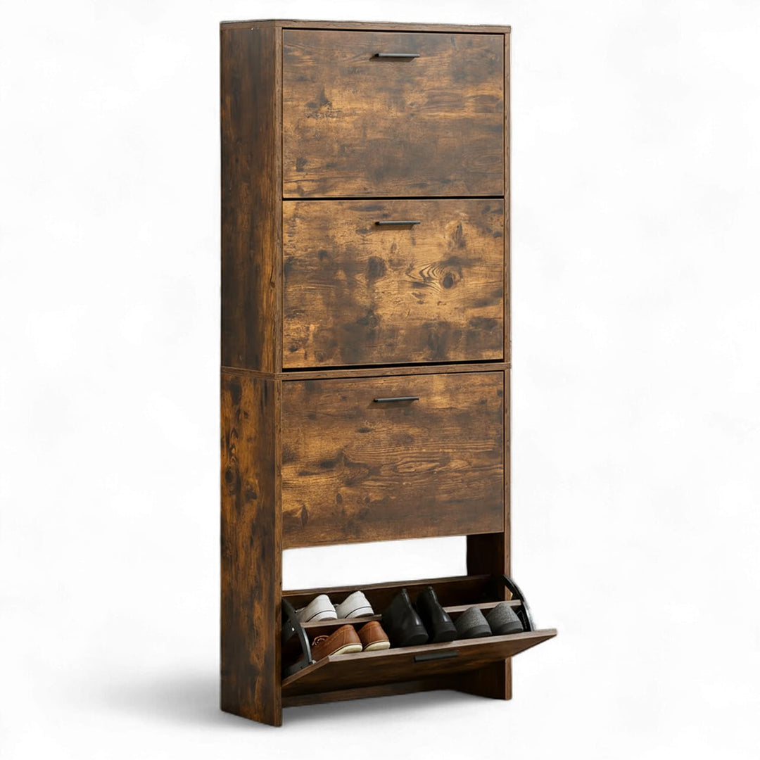 CATAVANA Schuhschrank Schmal Hoch - 4 Fächer für 24 Paar - Schuhregal Geschlossen - Platzsparend &amp; M