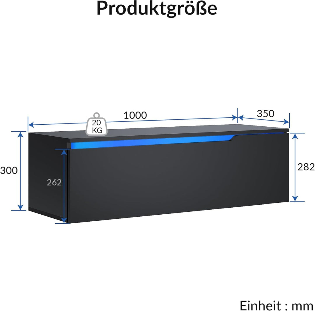 SONNI TV-Schrank, Lowboard Hochglanz Schwarz Hängend/Stehend, TV-Regal mit 16 Farben LED-Beleuchtung