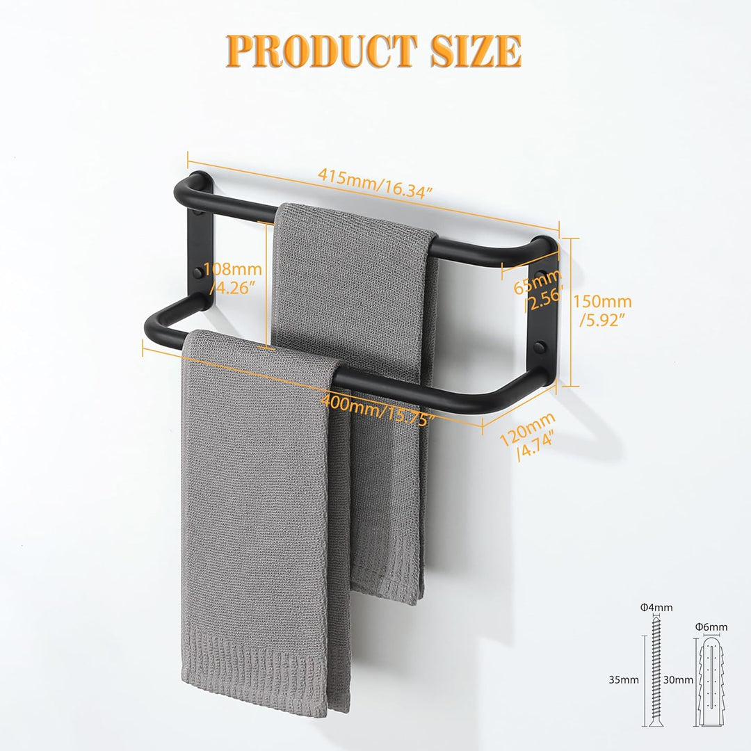 40CM Handtuchhalter Schwarz,Doppelt 304 Edelstahl Handtuchhalter Wand,Gästehandtuchhalter Badezimmer