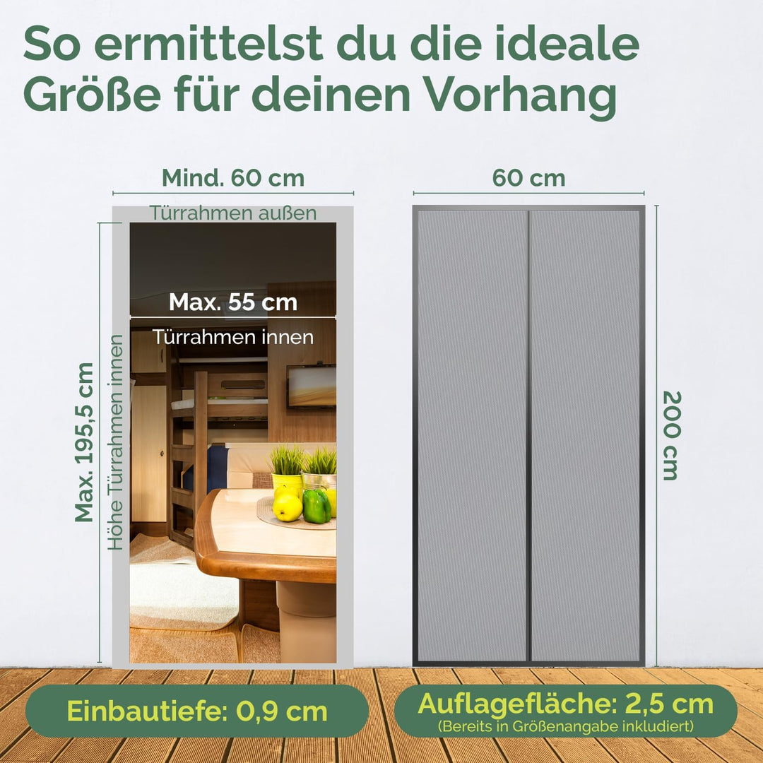 Nematek - Fliegengitter Balkontür 60x200 cm - hochwertige Magnet Fliegengitter Tür für Wohnwagen, Wo