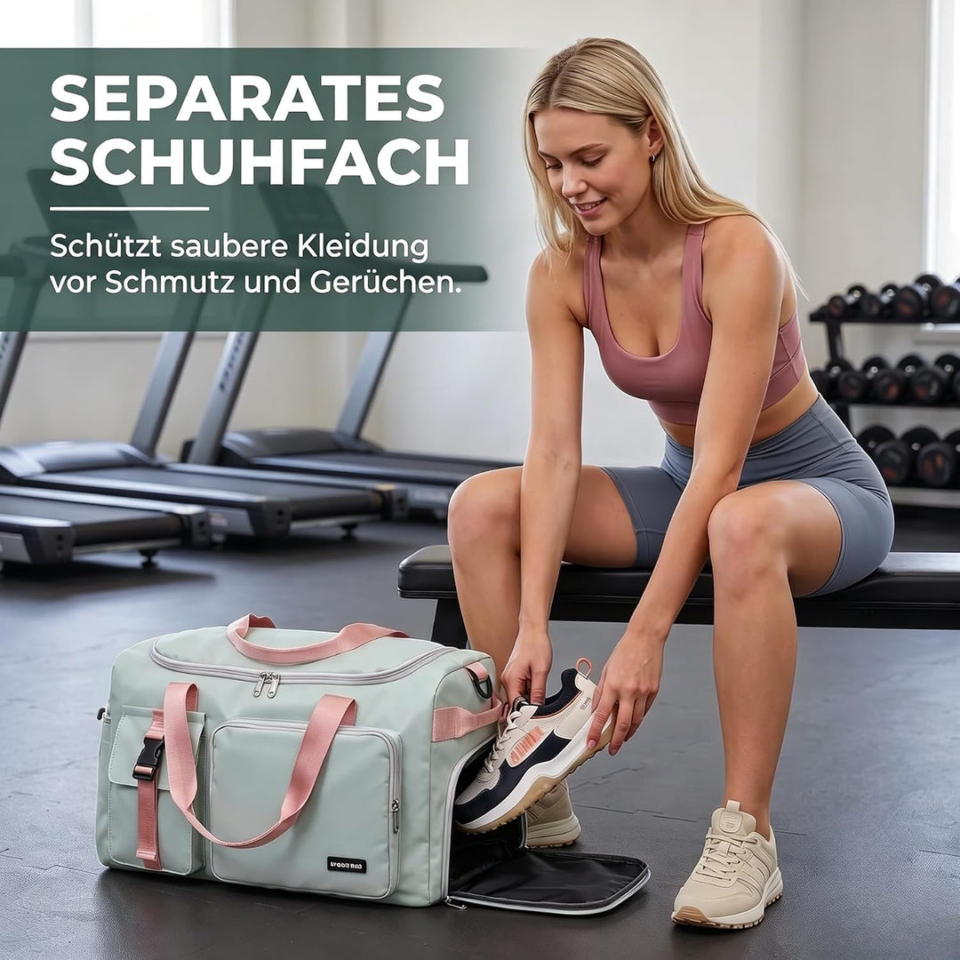 Suweir Sporttasche Damen Herren 42L Reisetasche mit Schuhfach Nassfach Wasserdicht Trainingstasche T