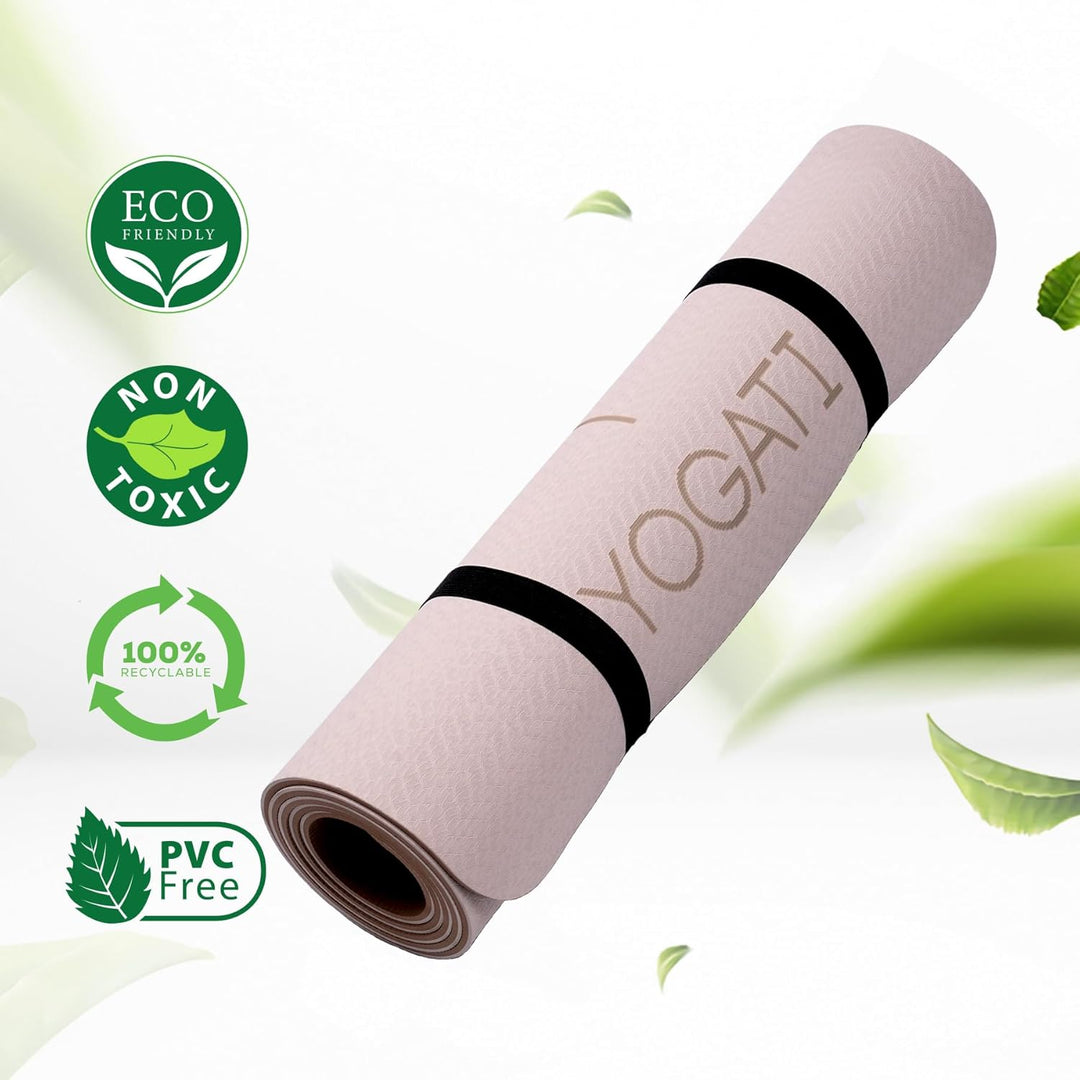YOGATI - Yogamatte, rutschfest und dick, Yogamatte mit Punkten zur Körperausrichtung, Sportmatte für